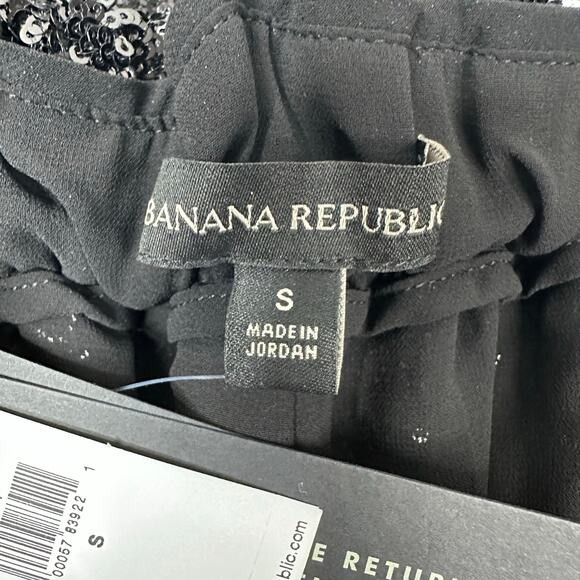 NWT Banana Republic Black Sequin Wide Leg Pants Sz Small Elastic Waist High Rise - Picture 14 of 16